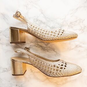 NWT J.Crew Gold woven slingback heels 10